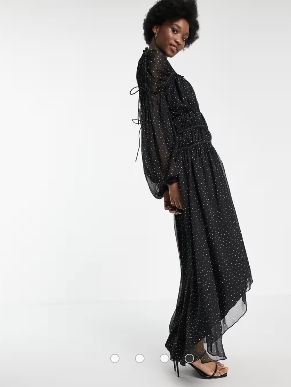 ASOS DESIGN tie neck maxi dress with blouson sleeve and multi-channel waist in